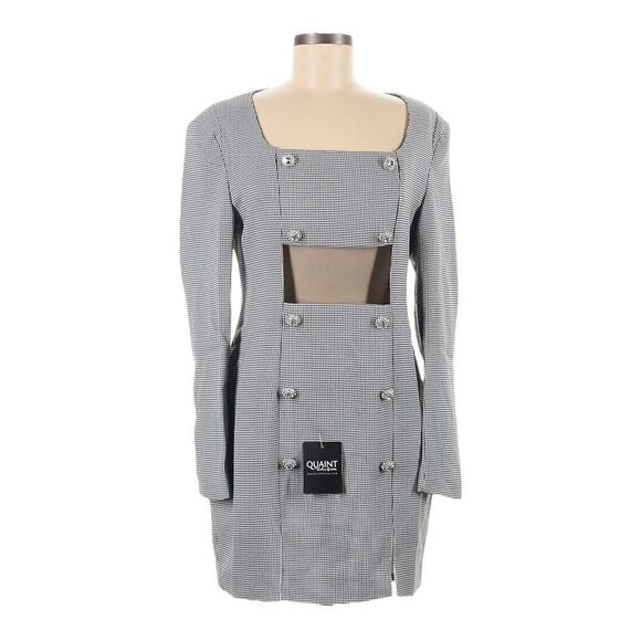 Quaint by Durlana Quantas Noemi Houndstooth Mesh Cutout Crystal Dress 38 NWT US6 - Picture 2 of 11